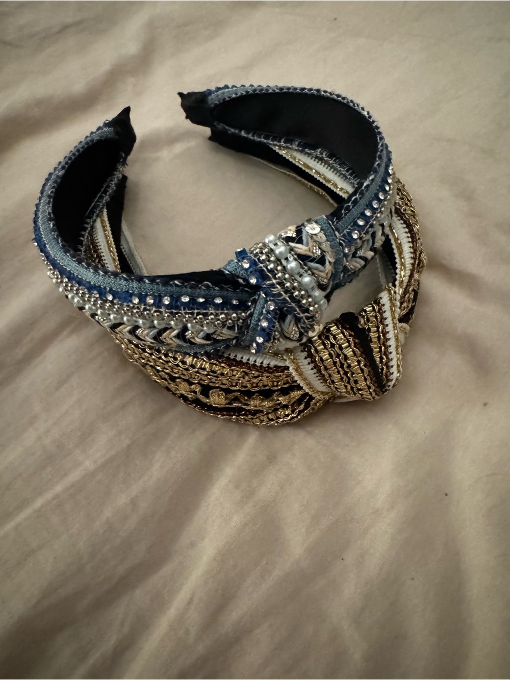 Set of two Embellished Blue Gold Knotted Headband Women Accessories
